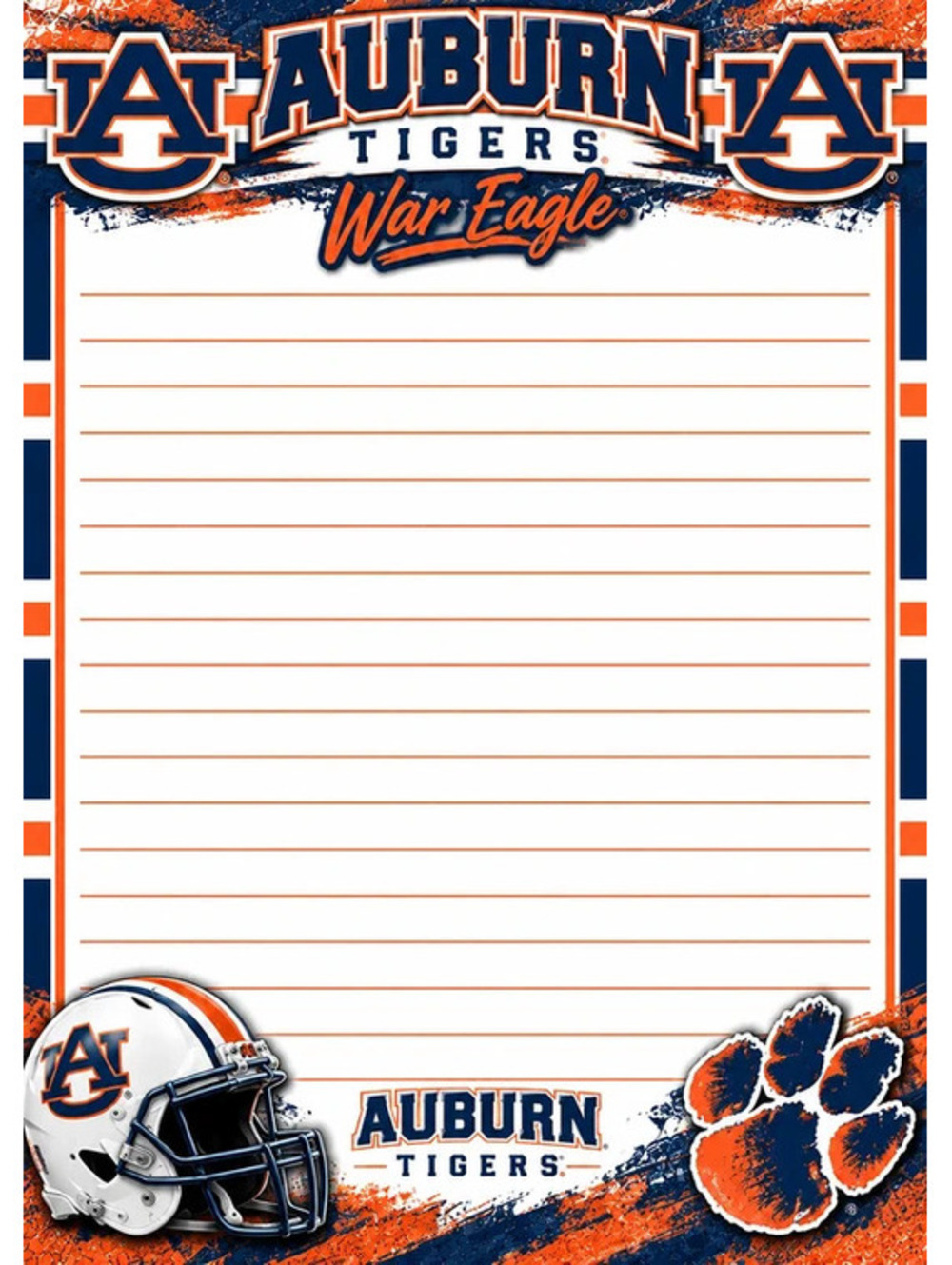 Auburn Tigers Lined Tear-Off Notepad Navy & Orange Chevron Desk Pad
